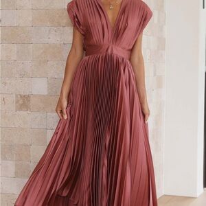 Billy J Chocolate Pleated Maxi Dress